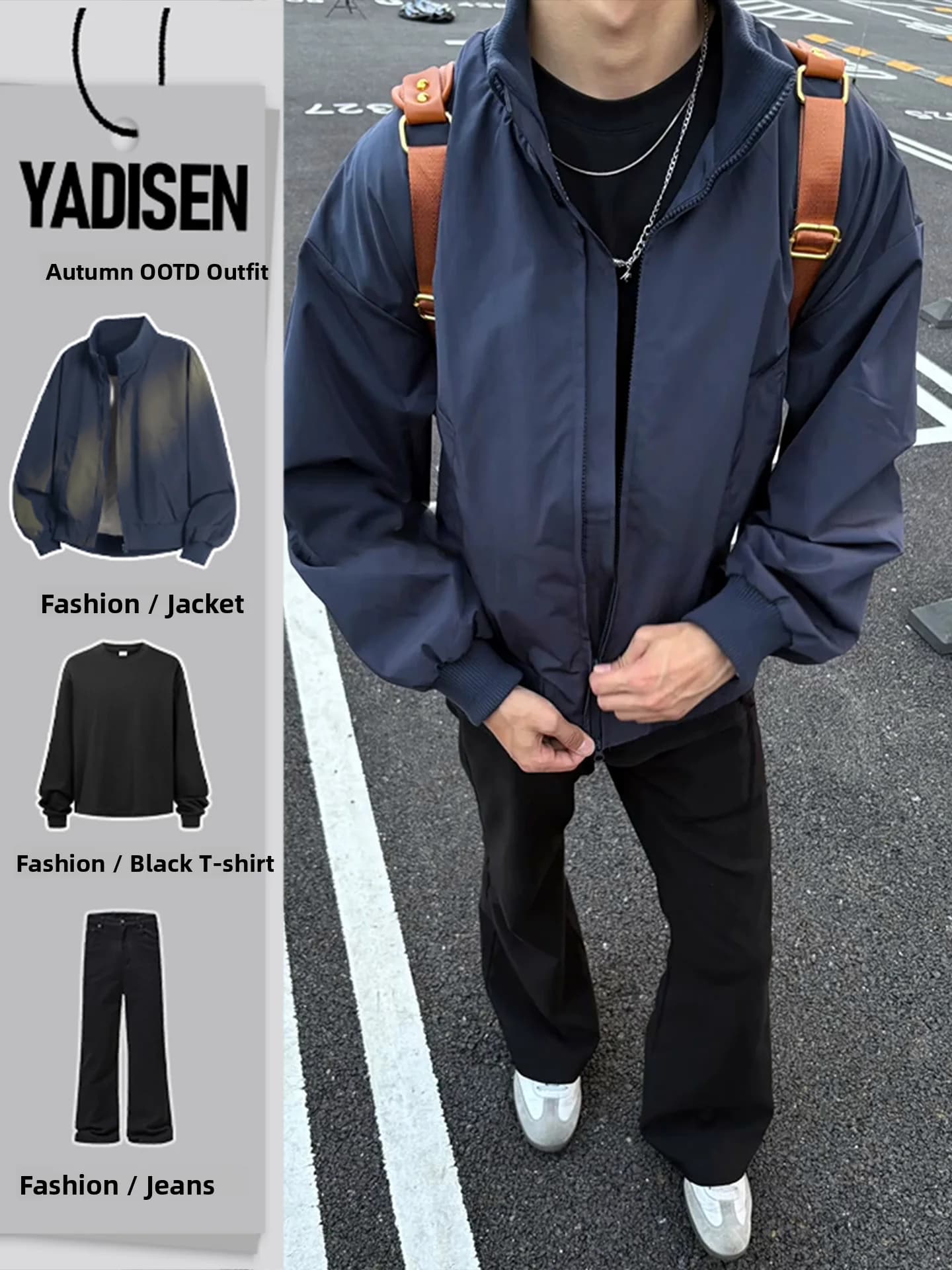 Giacca blu cobalto con colletto pilota da uomo, set autunnale corto stile baseball, abbigliamento sportivo casual a maniche lunghe e pantaloni lunghi per adolescenti