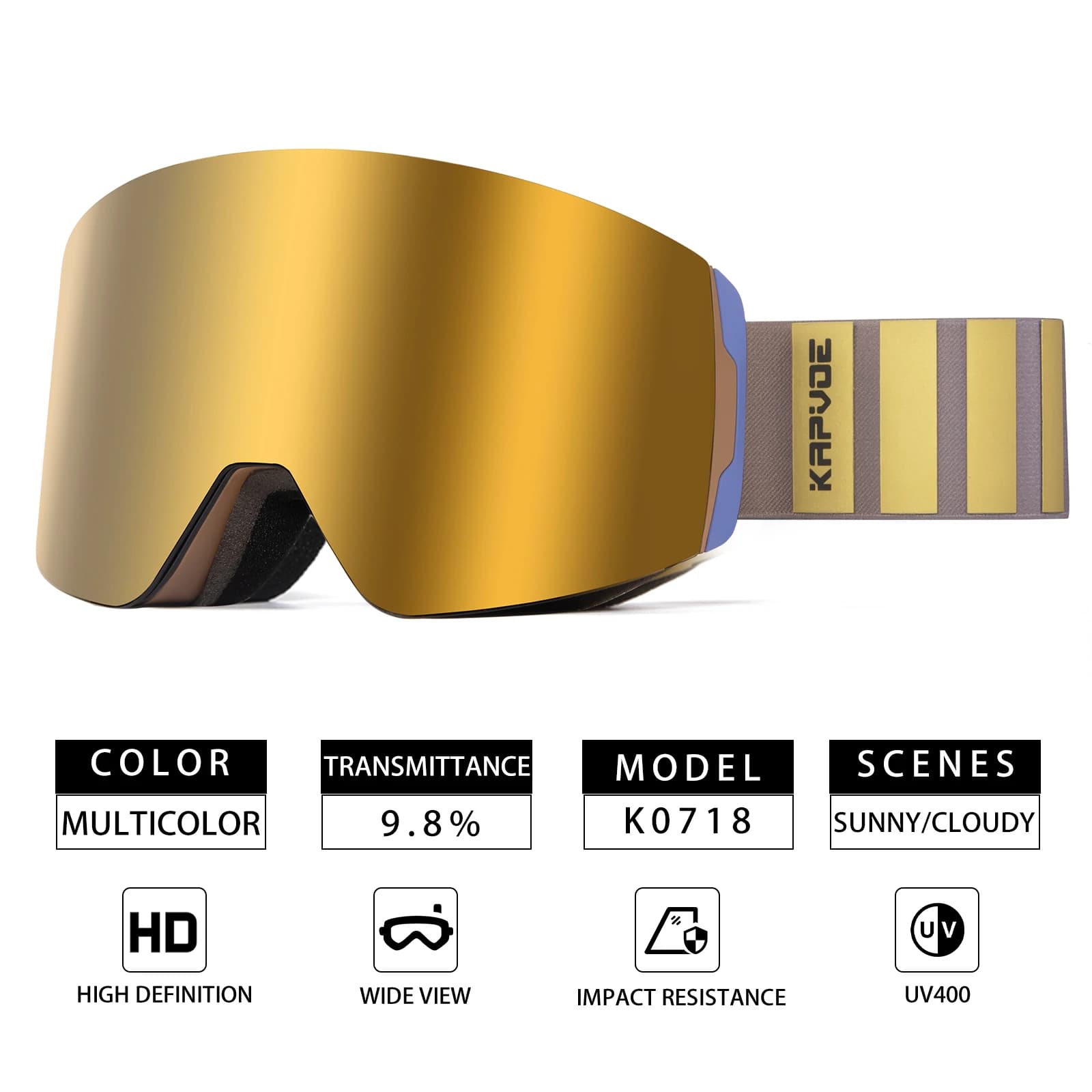 KAPVOE Occhiali da sci da esterno Uomo Occhiali da snowboard Donna Occhiali da sole da neve invernali UV400 Attrazione magnetica Occhiali da sci antiappannamento