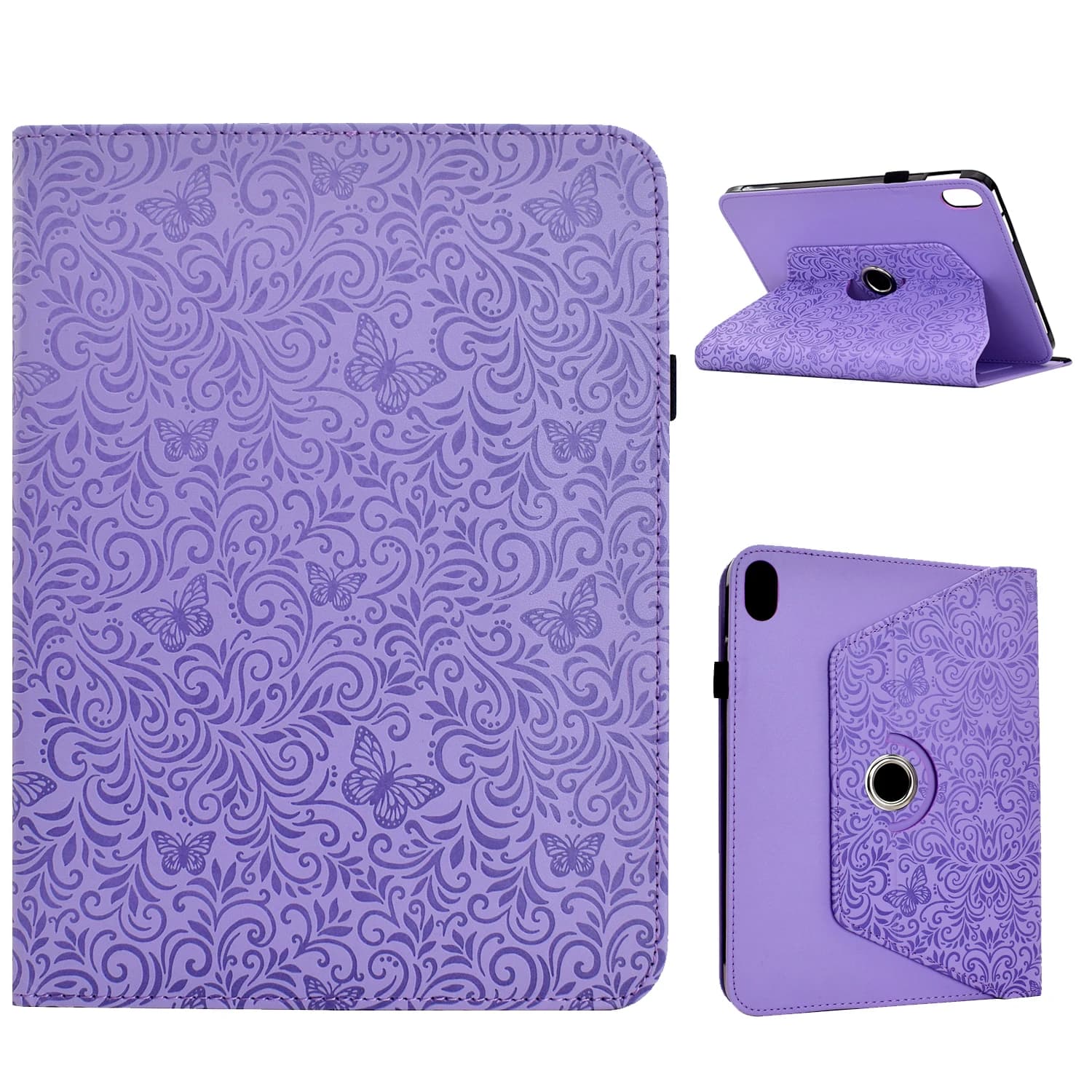 For Samsung Galaxy Tab S11 Case Butterfly Flower Imrpint Leather Tablet Cover with Rotary Stand Card Holder - Light Purple