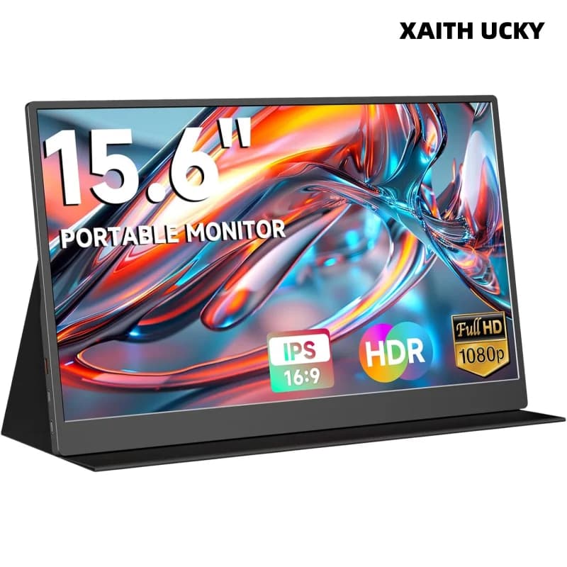 Monitor Portatile XAITH UCKY 15.6 Pollici, FHD 1080P 100% sRGB 60Hz HDR IPS, Monitor Esterno da Viaggio, HDMI USB-C, con Custodia Protettiva