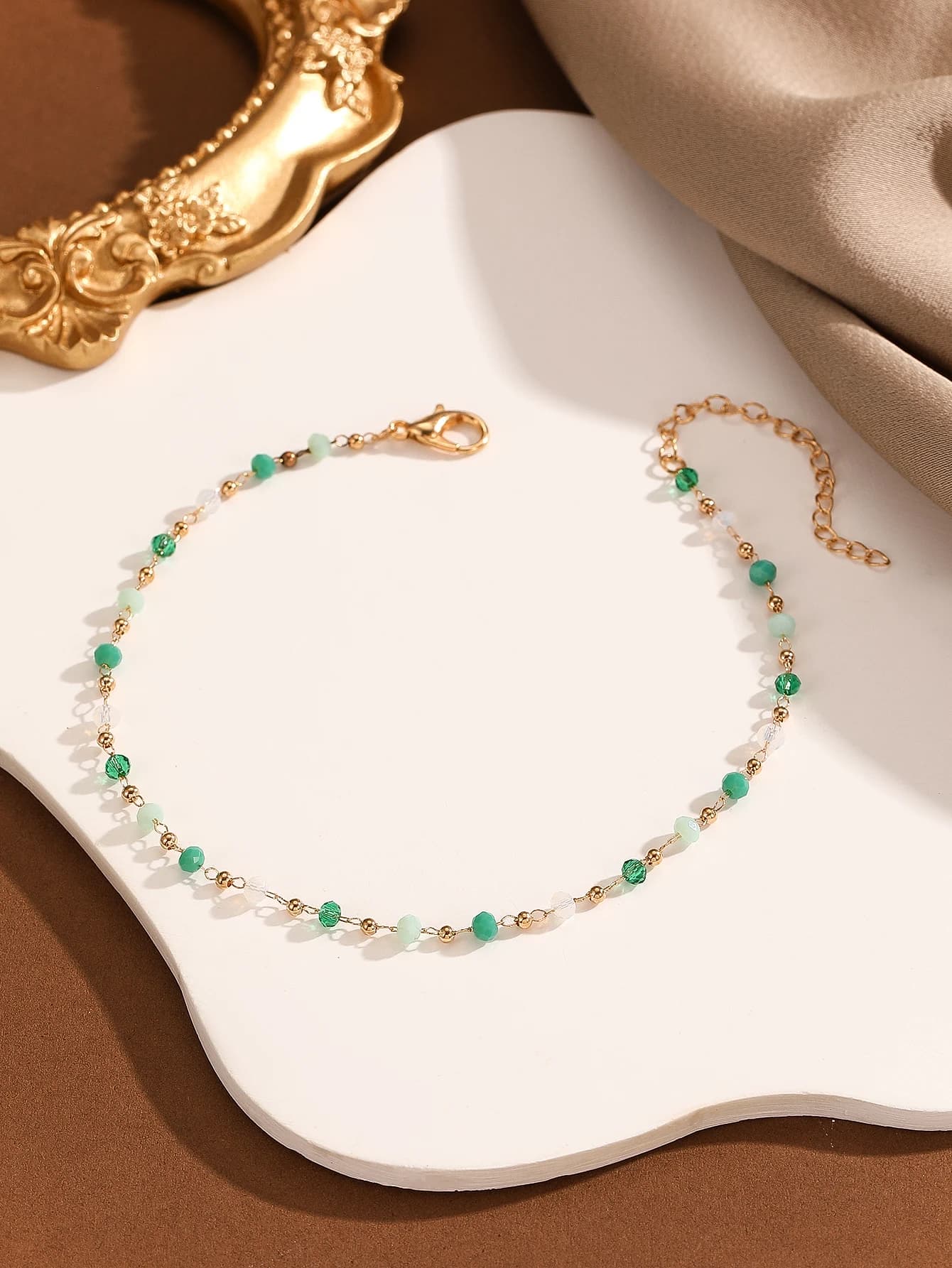 Simple Colorful Sugar Ball Tassel Anklets Collar Multistyles Green Beaded Necklace For Women GirlsConcise Style Jewelry