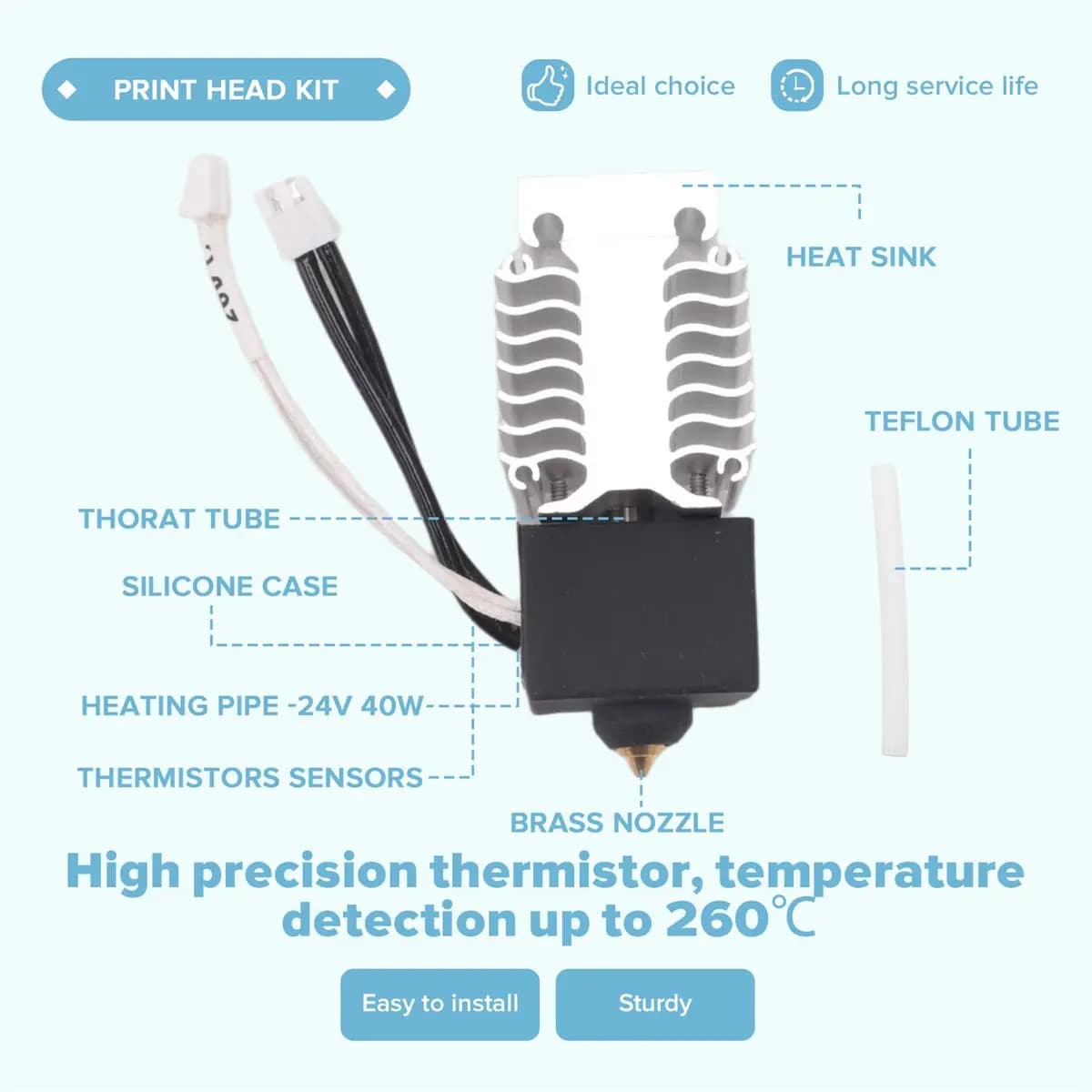 Kit Hotend AT300 Arrival-For 3 V3 SE 260 ℃ Ugello di ricambio per hotend ad alta temperatura da 0,4 mm per stampante 3D 3 V3 SE
