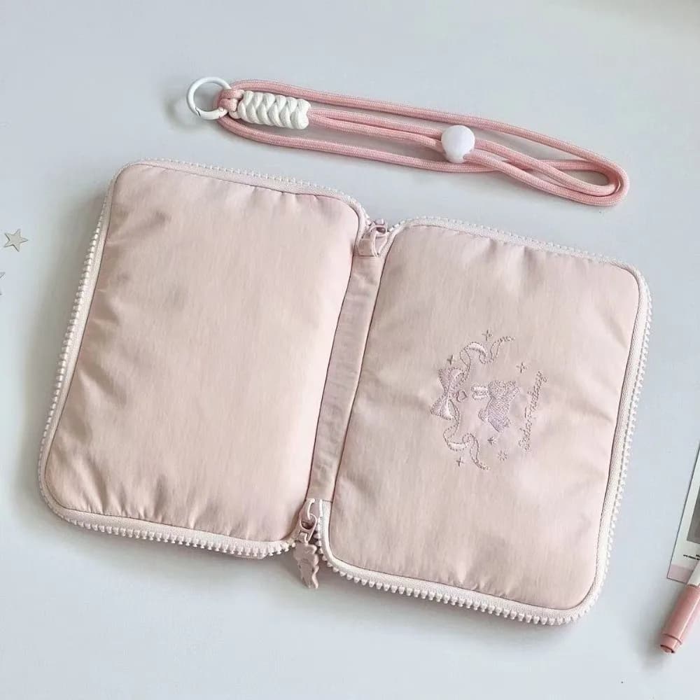 Essential Hanging Travel Neck Pouch Ballet Rabbit Mesh Passport Holder Lightweight Makeup Storage Bag for Stationery