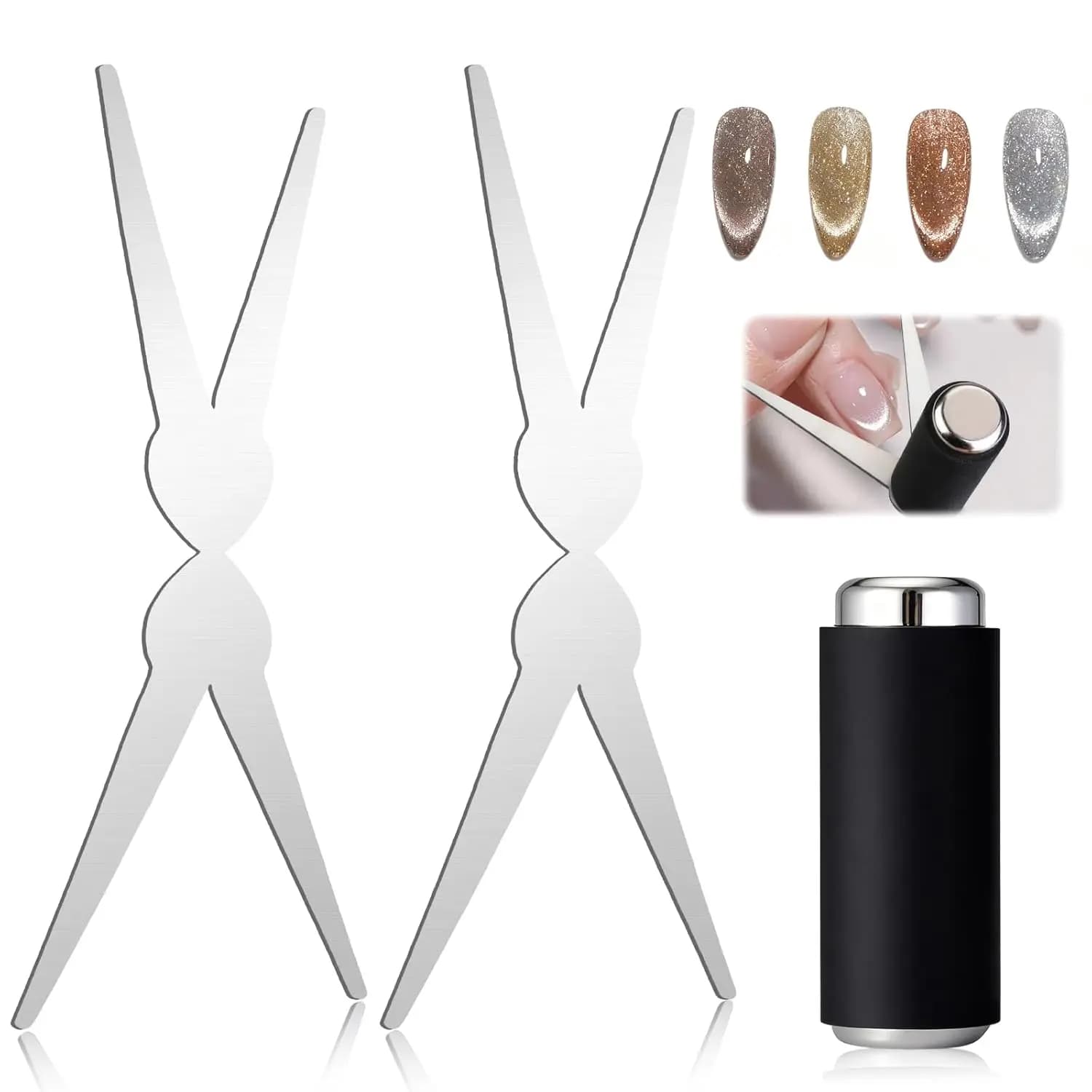 Set di magneti per unghie a forma di forbice 2 in 1 per effetto occhio di gatto, per nail art fai da te, accessori professionali per unghie per uso domestico e professionale.