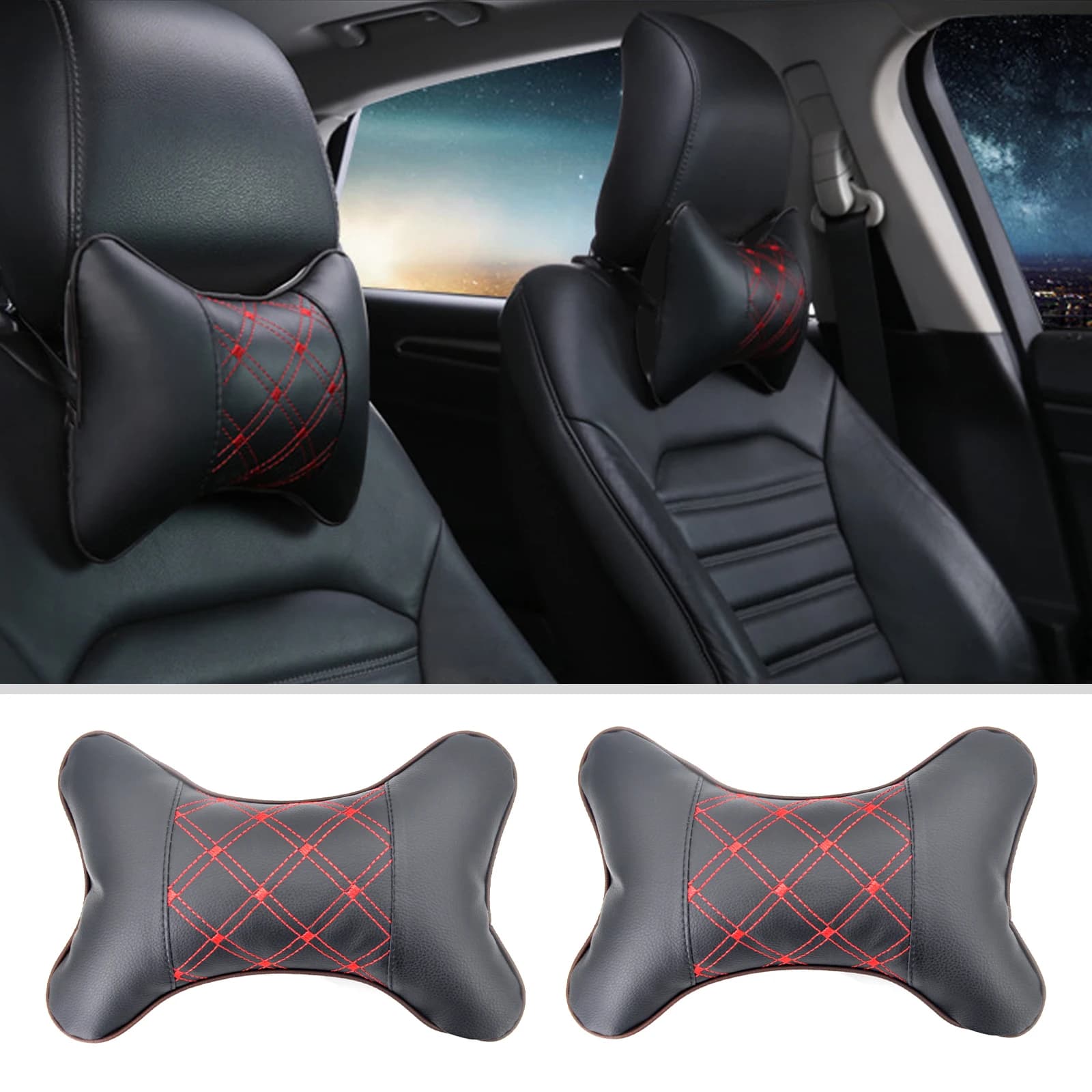Cuscini per il collo dell'auto Protezione per il supporto della testa in pelle Pu Cuscino per schienale per poggiatesta universale nero/rosso facile da installare e pulire