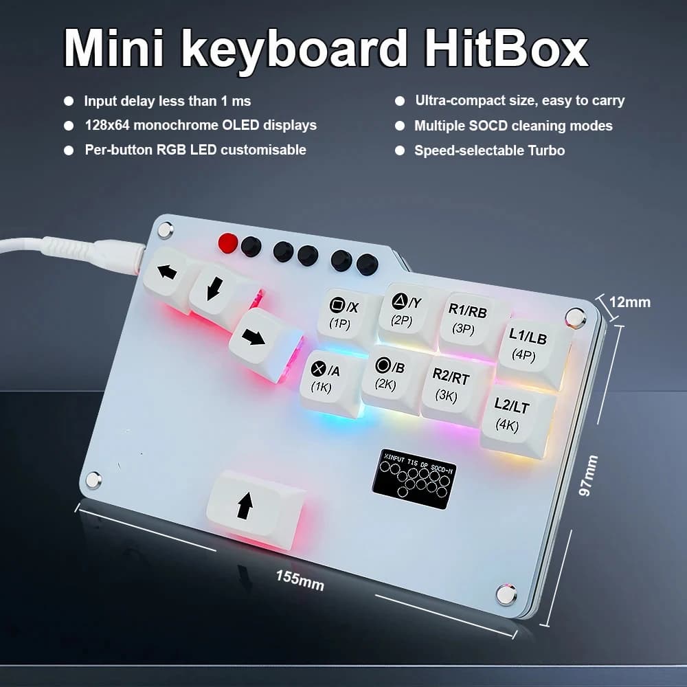 Hitbox Mini GP2040 CE Fightstick Tastiera tascabile con interruttore Cherry RGB Hot Swap per PS3 PS4 MisterFPGA Steam PC
