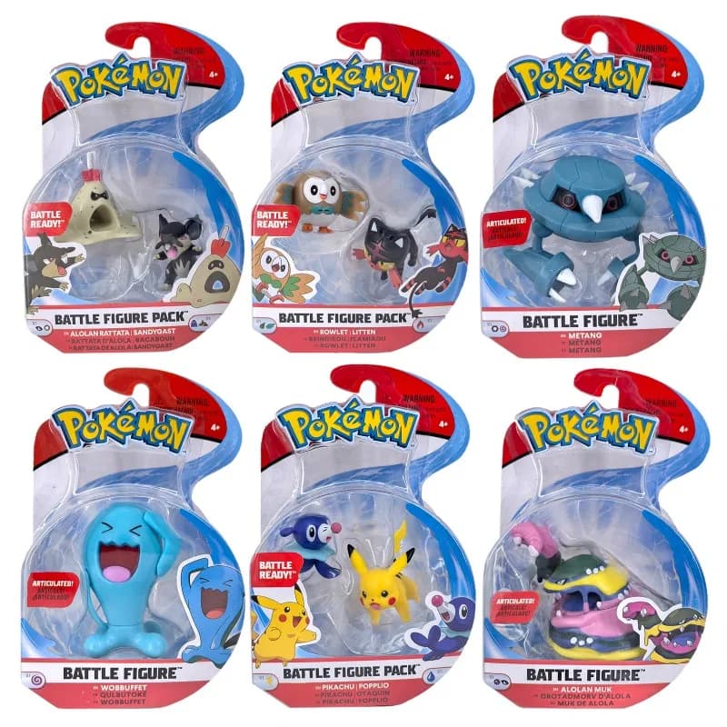 WCT Pokemon Battaglia Figure Pack Pikachu Wobbuffet Alolan Rattata Rowlet Metang Alolan Muk Modello Giocattoli Collezioni Regali per bambini
