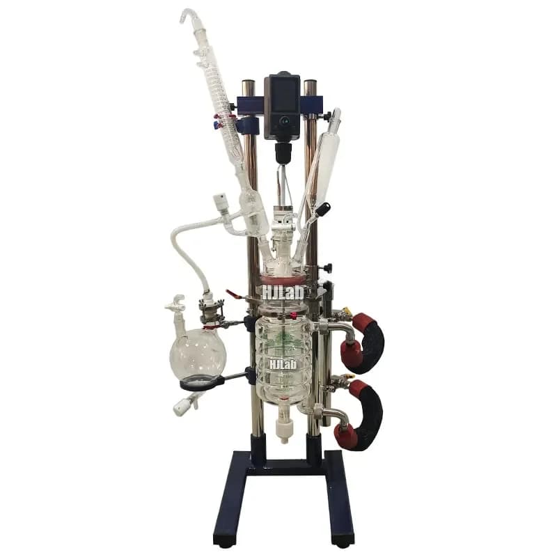 Reattore in Vetro a Doppio Strato per Sintesi Chimica da Laboratorio, 1L 2L 3L 5L, con Motore DC e Deflettori ad Anello, per Laboratori