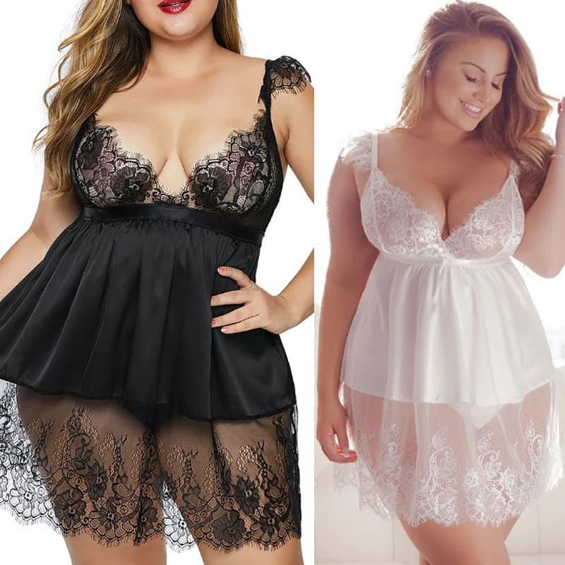 XL-6xl Plus Size Women Sexy Lingerie Lace Bra Low-cut Seductive Underwear Open Crotch Nightdress Erotic Badydolls Costumes
