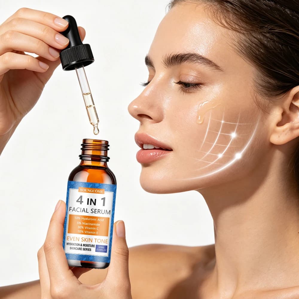 Facial Serum 4-in-1 Hydrating Skin Care with Vitamin C, Hyaluronic Acid,Niacinamide&Vitamin E-Daily Moisturizing Serum for Even