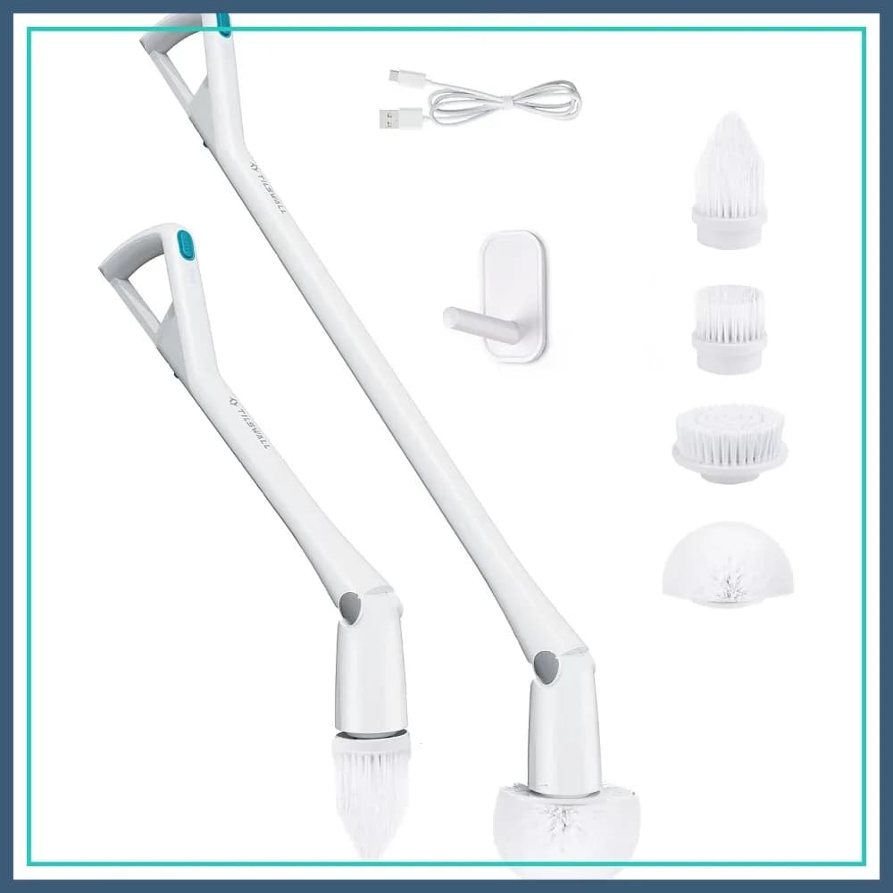 Spazzola Elettrica Rotante Senza Fili - Spazzola per Pulizia Doccia e Piastrelle con Manico Staccabile, 2 Modalità di Velocità e Batteria Extra, per Vasca da Bagno/Vetro/Finestrini Auto