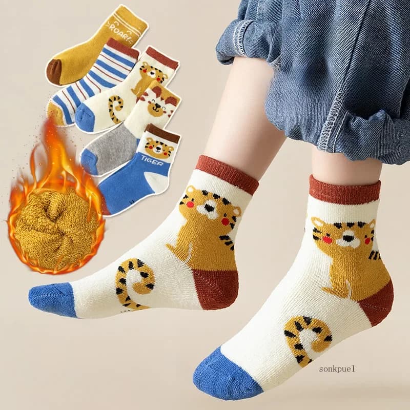 5 Pair/Set Winter Thickened Children Boys Girls Socks Autumn BabyThickened Warm Socks Cute Leisure Sports Sock