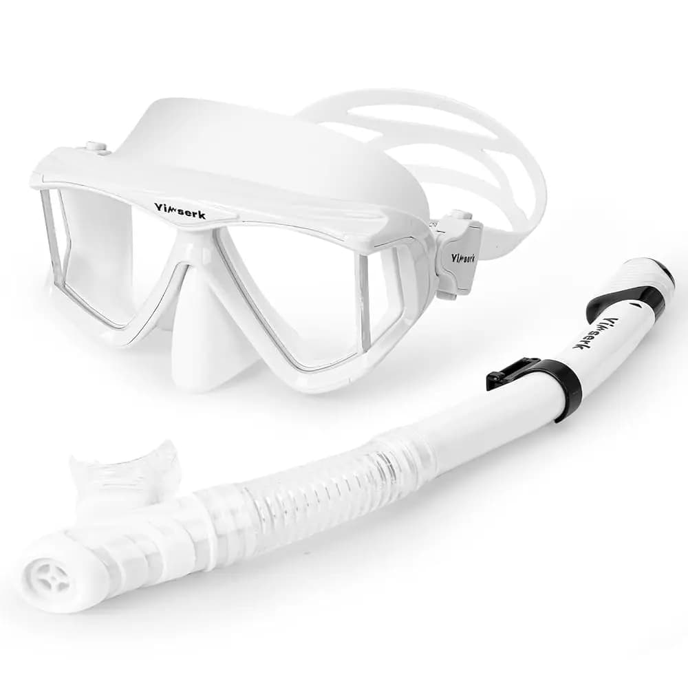 Attrezzatura da snorkeling per adulti, maschera da snorkeling antiappannamento a 4 finestre e set snorkel Dry Top, set snorkel per adulti con vista panoramica, So