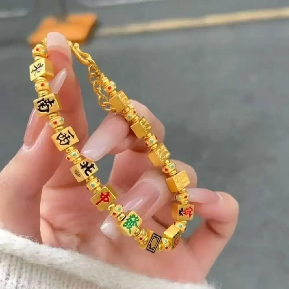 Braccialetti con Perline Mahjong Cinesi, Gioielli Fai-da-Te, Bracciale Mahjong Dorato, Catena per Mano in Lega Metallica