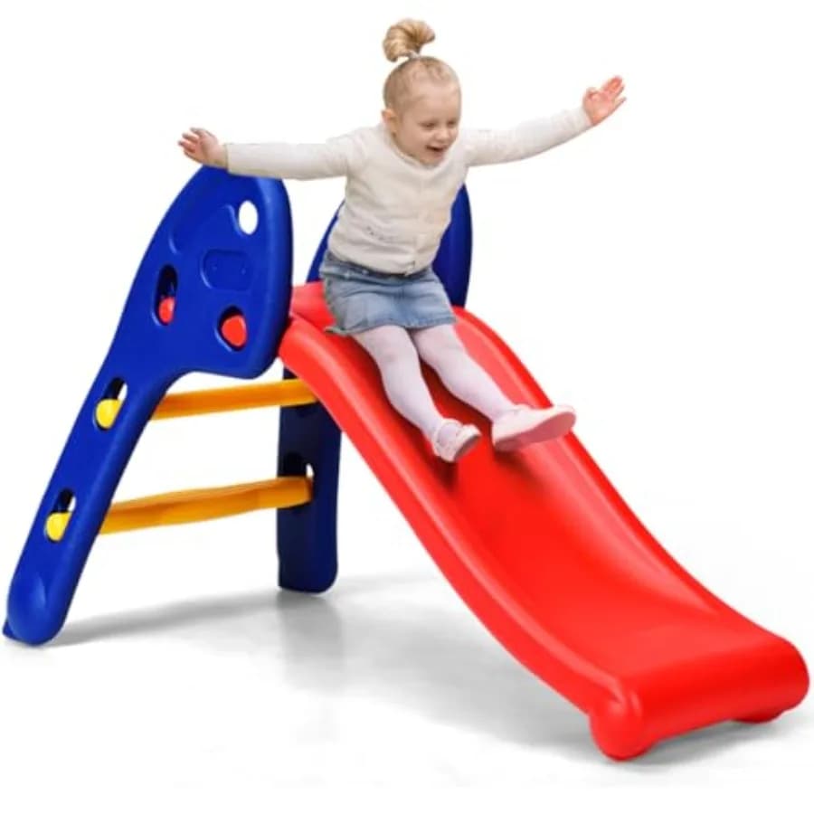 Scivolo Pieghevole per Bambini da Interno ed Esterno, Scivolo Autoportante in Plastica per Neonati, Set da Gioco Facile da Riporre con Gradini Antiscivolo