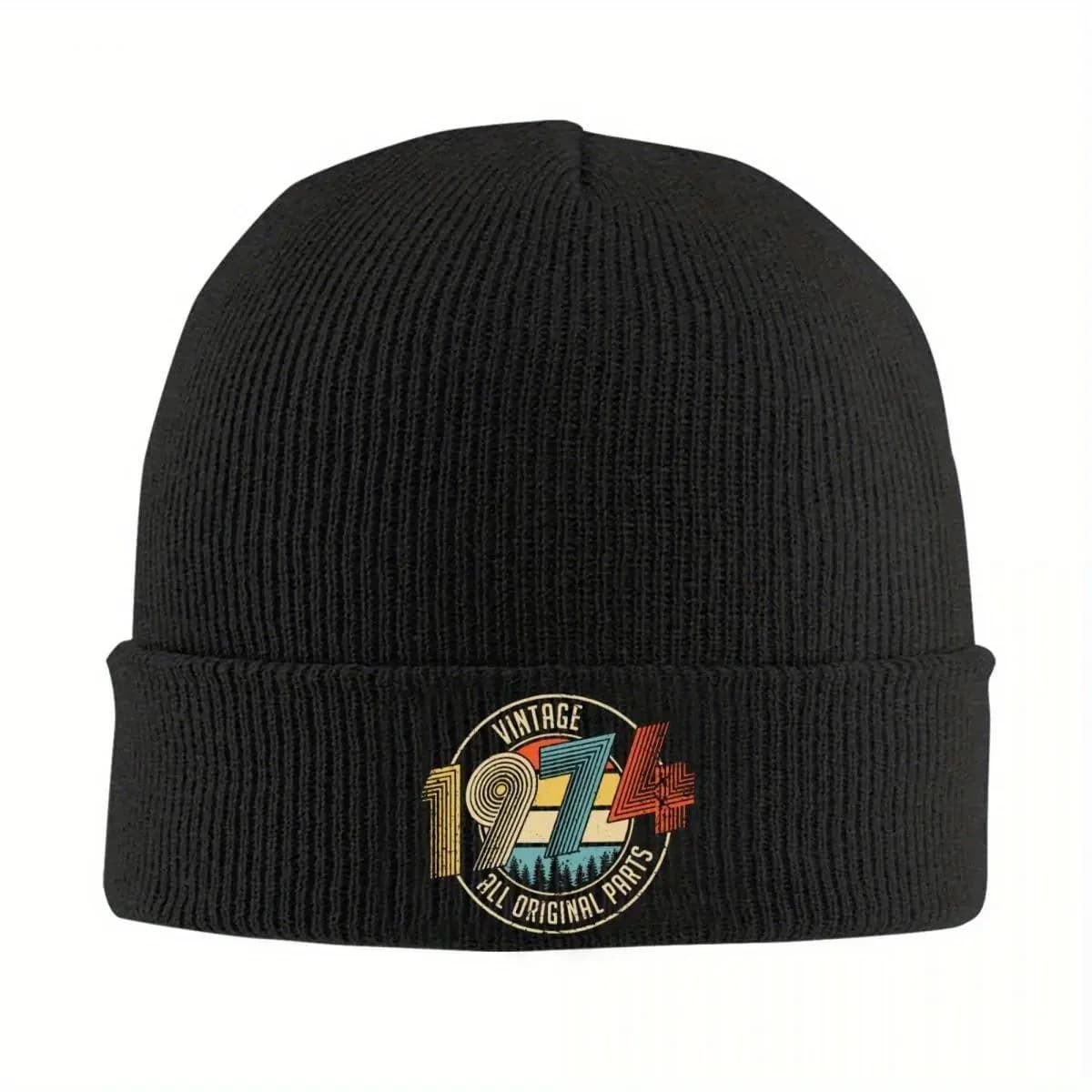 Cappello Lavorato a Maglia Vintage 1974 con Parti Originali, Regalo di Compleanno, Berretto Invernale Caldo in Acrilico per Uomo e Donna
