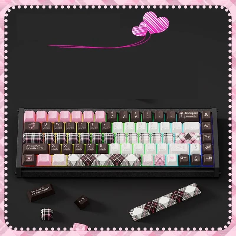 Sweet First Love Theme PBT Five-Sided Sublimation Keycaps 124 Keys Custom Key Cap Fit 60 68 Wooting Mechanical Keyboard DIY Mod