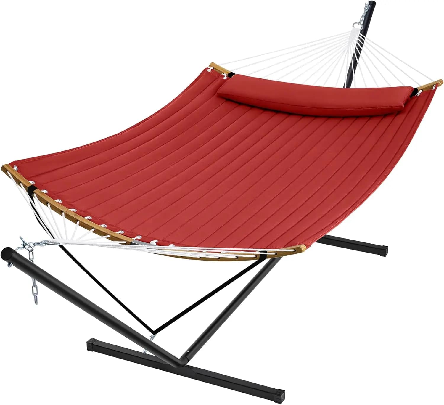 Amaca con Supporto, Amaca Robusta per 2 Persone con Cotone Imbottito, Cuscino Staccabile e Barra Curva Rinforzata e Borsa per il Trasporto Portatile