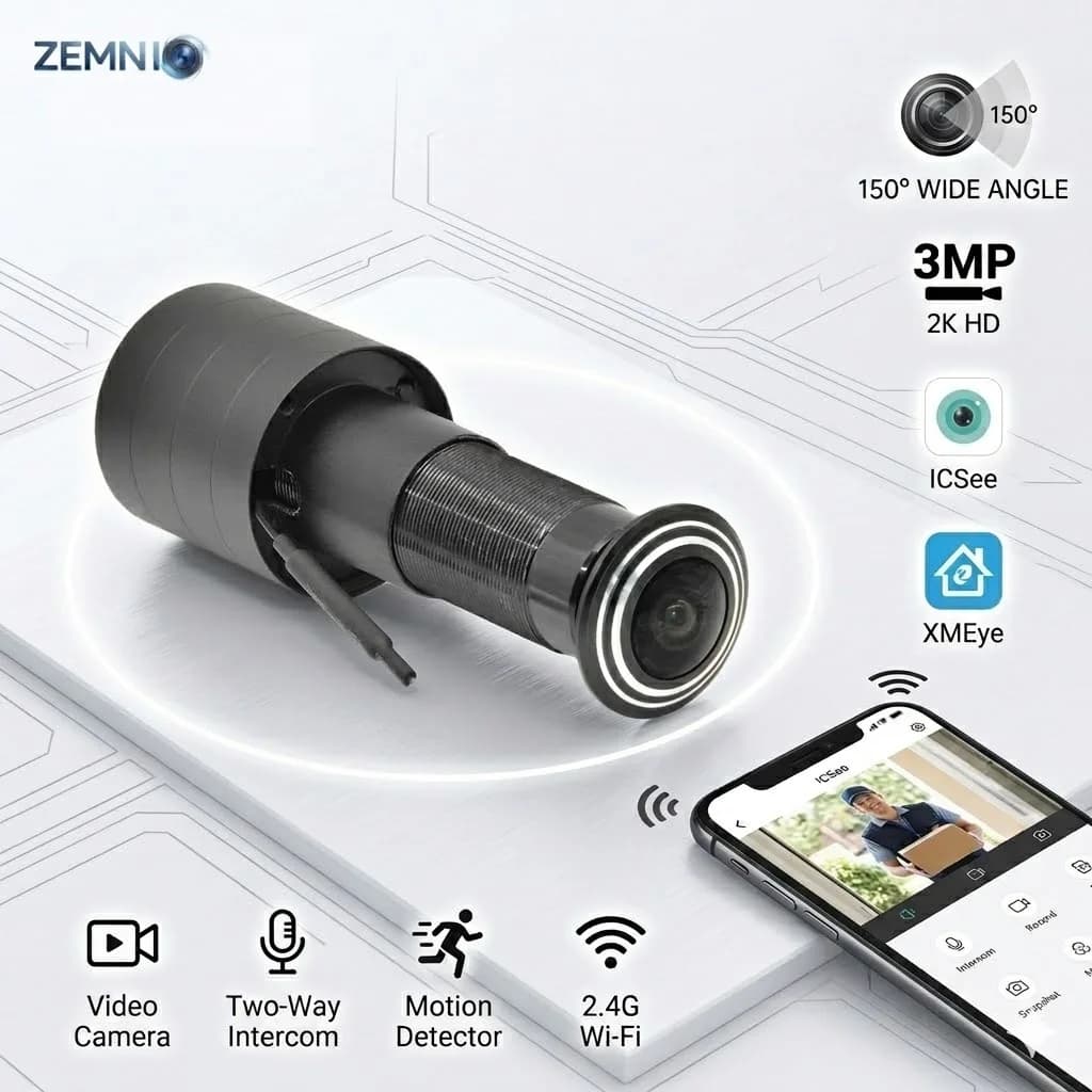 Telecamera Spioncino Intelligente ICSEE Xmeye 3MP 2K HD, Visore Porta WiFi, 150° ° Grandangolo, rilevamento del movimento, audio bidirezionale per la sicurezza domestica