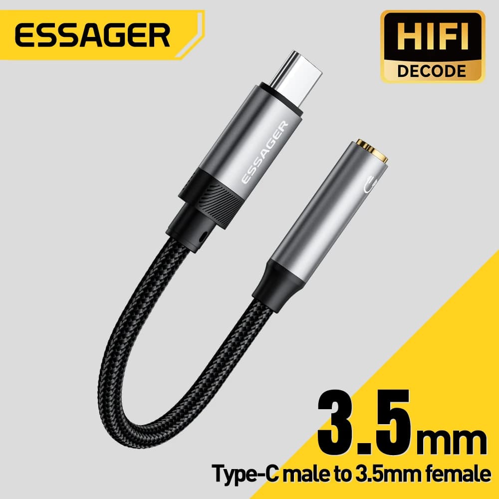 Essager Adattatore audio da tipo C a 3,5 mm Cavo USB C Adattatore per cuffie Cavo audio jack da 3,5 per iPhone 15 MacBook Samsung Oneplus