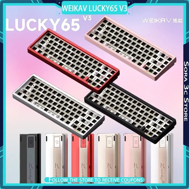 WEIKAV Lucky65 V3 Tastiera meccanica in lega di alluminio Wireless Tri Mode Supporto QMK VIA Tastiera da gioco fai da te Accessori per giocatori
