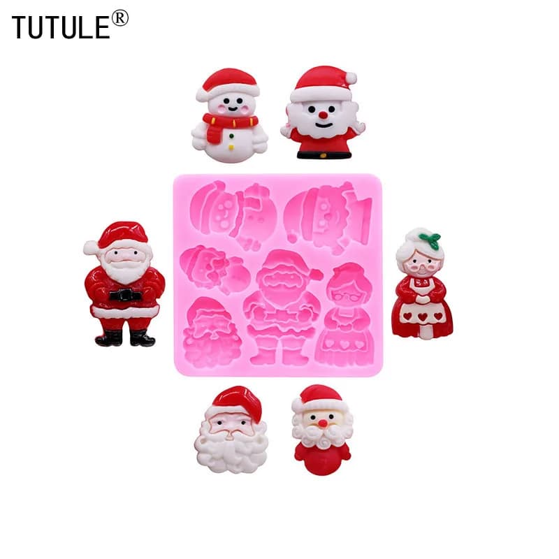 Stampo in silicone per Babbo Natale Pupazzo di neve di Natale Fondente Zucchero Cupcake Stampi in silicone artigianali Goccia di colla Stampi decorativi in resina epossidica