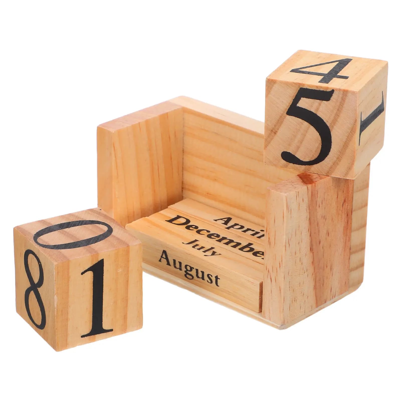 Calendario da Tavolo in Legno Massello, Cubo Perpetuo con Data, Mese e Giorno, Stile Retrò per Ufficio e Casa