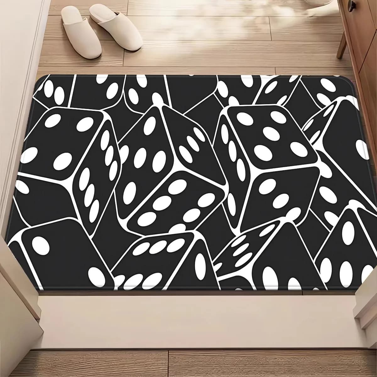 1 black mat with dice pattern, non-slip, microfiber absorbent, for bathroom, bedroom, outdoor entrance, 40x60 cm