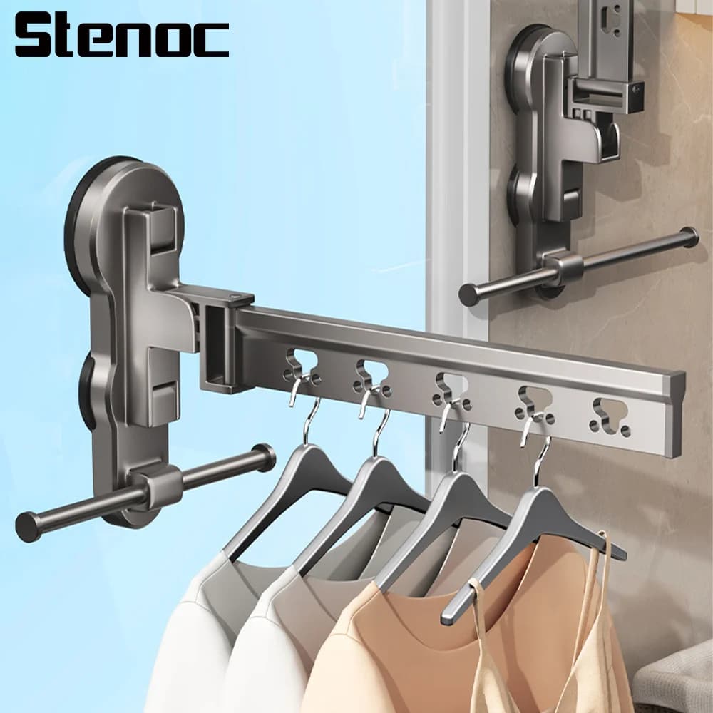 Stendibiancheria Telescopic Grey with Suction cup, Foldable, Invisible, from Wall, Space for Balcony, Travel Seat