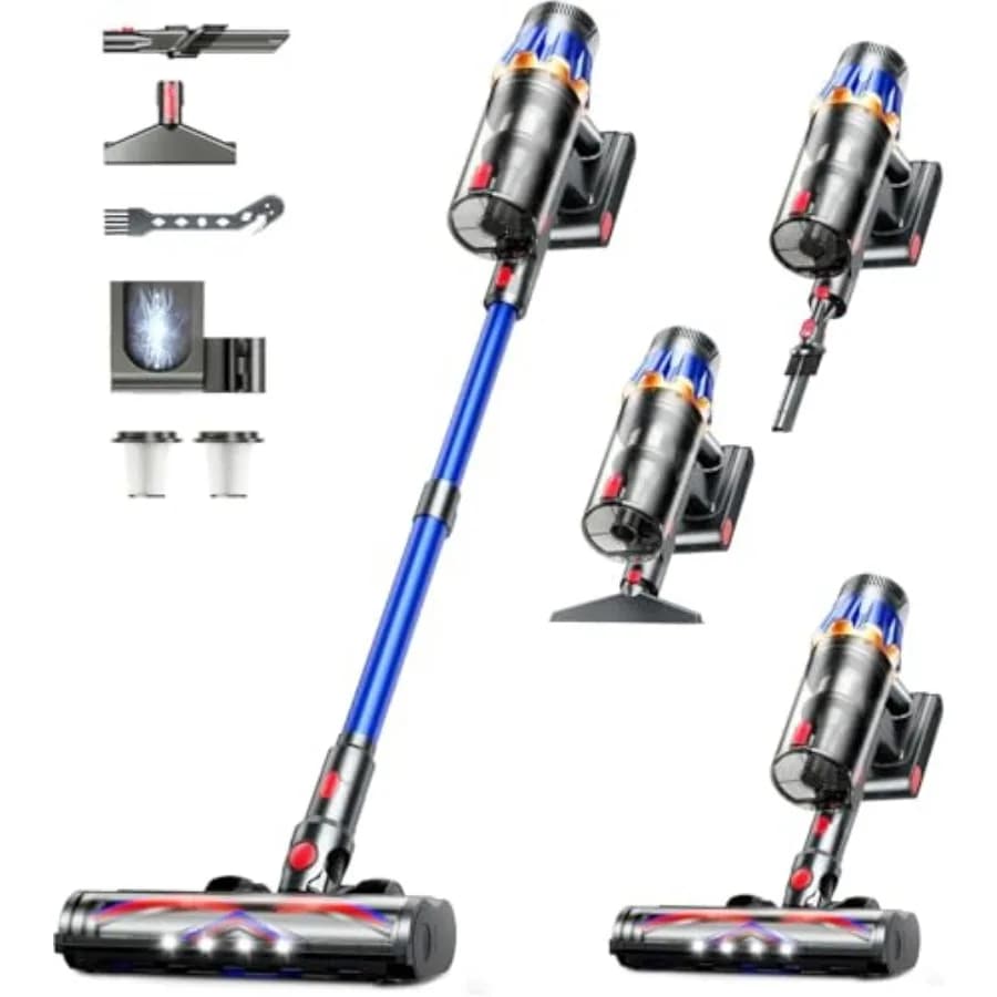 Aspirapolvere Senza Fili Potenziato 600W 50KPA 70 Minuti di Autonomia, Aspirapolvere Verticale per Casa con Schermo Touch e Funzione Anti-t