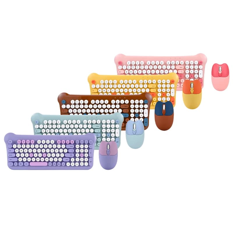 2.4G Wireless Keyboard Mouse Combo Color Mixed 98 Keyboard Mouse Set With Round Punk Keycaps Keyboard Wireless Colorful Mous