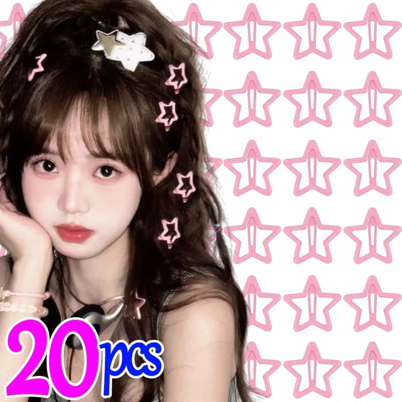 2/20 pcs Y2k pink pendant star Bobby Pin hair clip fresh cute aesthetic Hairside Harajuku girl trend headdress accessories