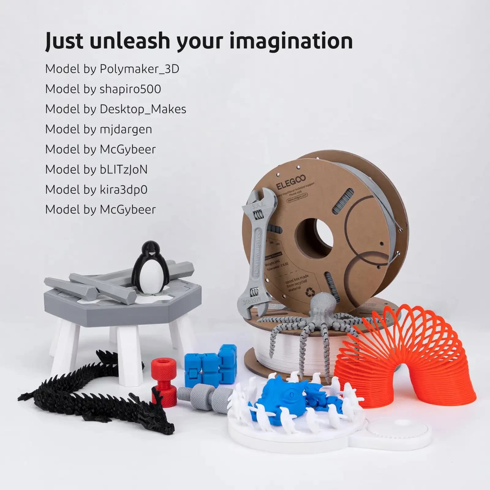 ELEGOO PLA+ 2KG/4KG/5KG/10KG 1.75mm 3D PLA for 3D printer compatible with most FDM printers for EU and USA