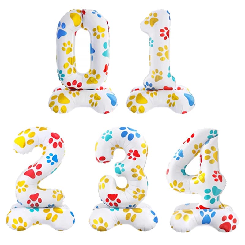 1pc 16 pollici Numero bianco Palloncini in piedi Zampe di cane Animali Palloncini foil per animali domestici Bambini Decorazione festa di buon compleanno Baby Shower