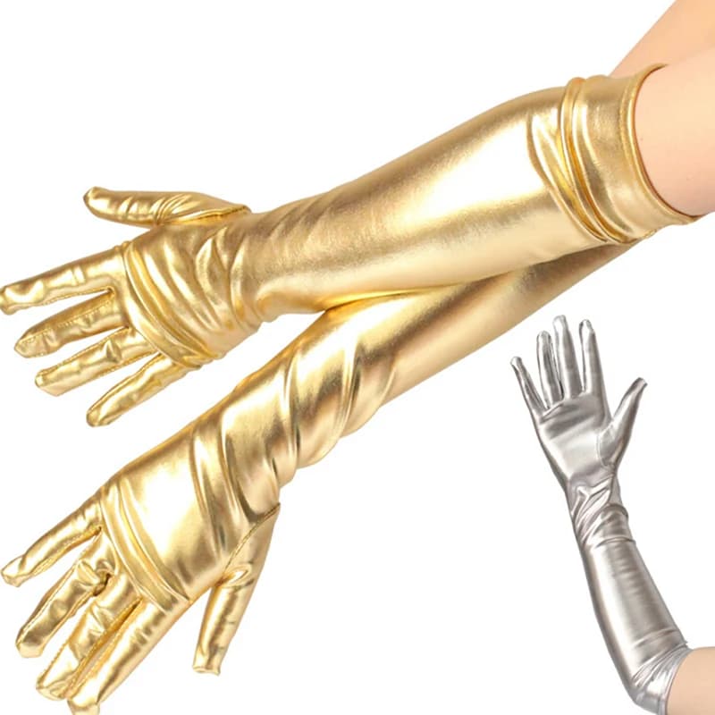 Guanti metallici in finta pelle effetto bagnato argento oro guanti da sera per feste da donna guanti lunghi in lattice con lunghezza del gomito Sexy