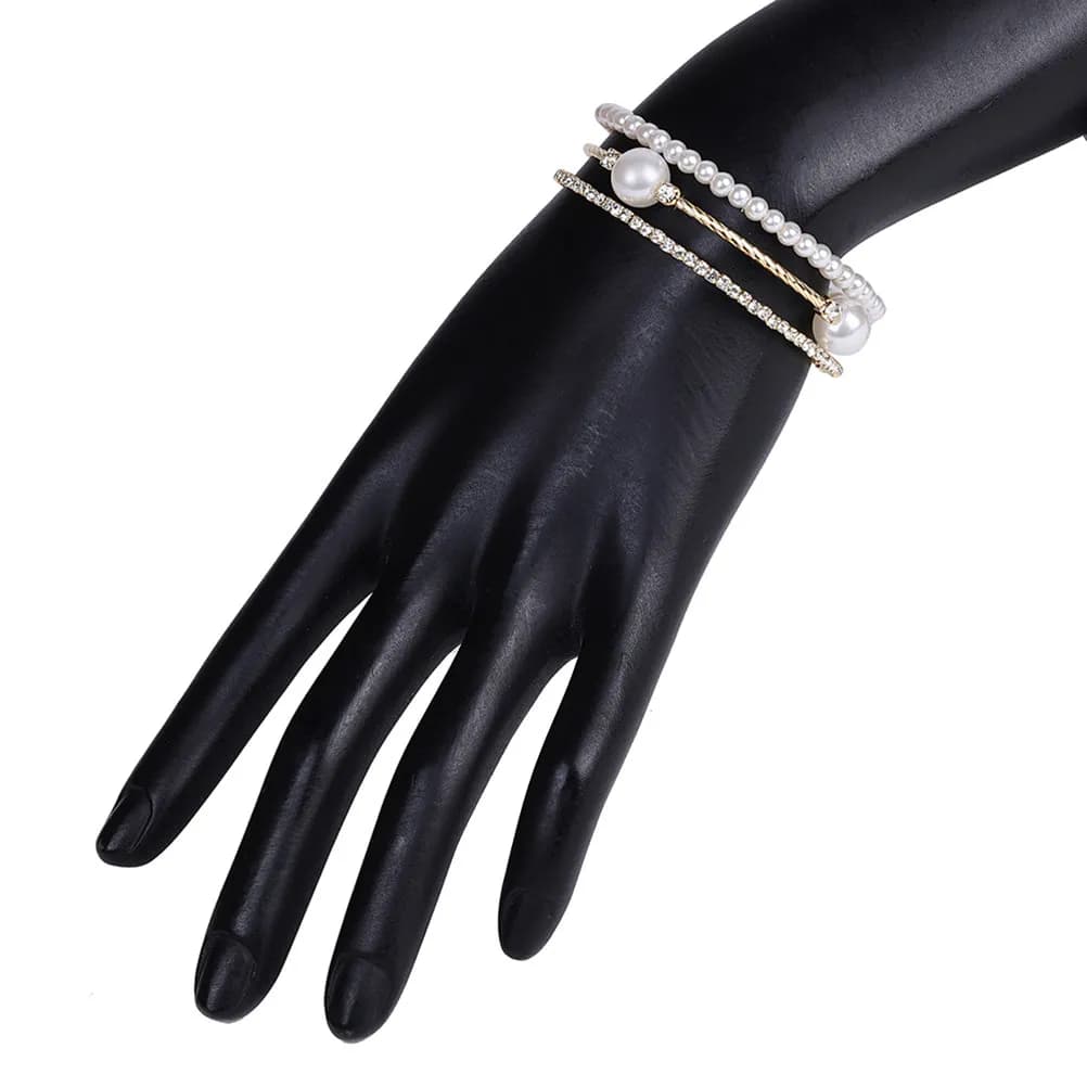 Bracciale Multistrato con Strass e Perle, Gioiello con Diamanti e Zirconi, Regalo Affascinante per Donne, Spose, Ragazze, Anniversari e Compleanni