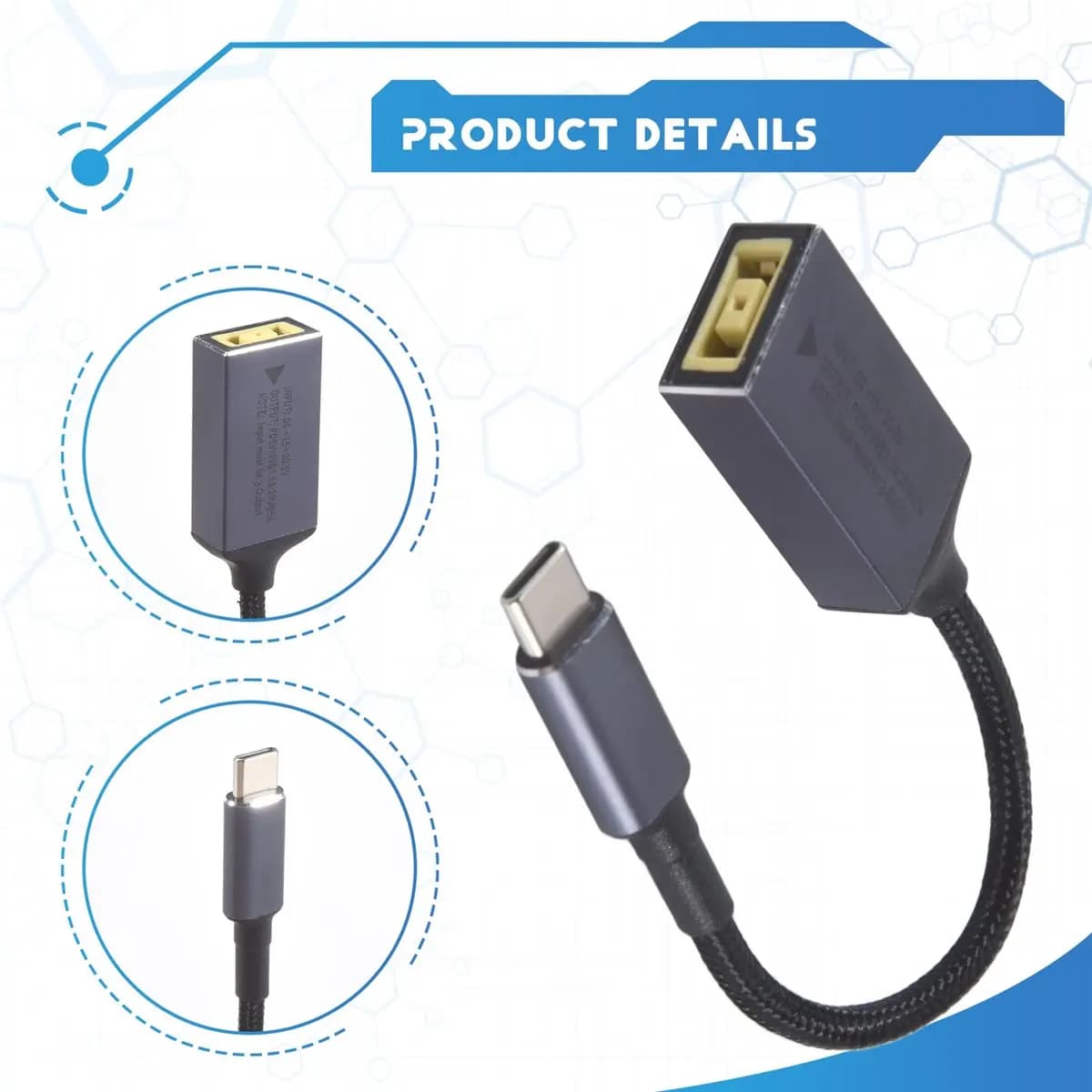 Cavo di Ricarica A32M PD100W da Jack DC Quadrato a USB Type-C Compatibile con Caricabatterie per Laptop Lenovo