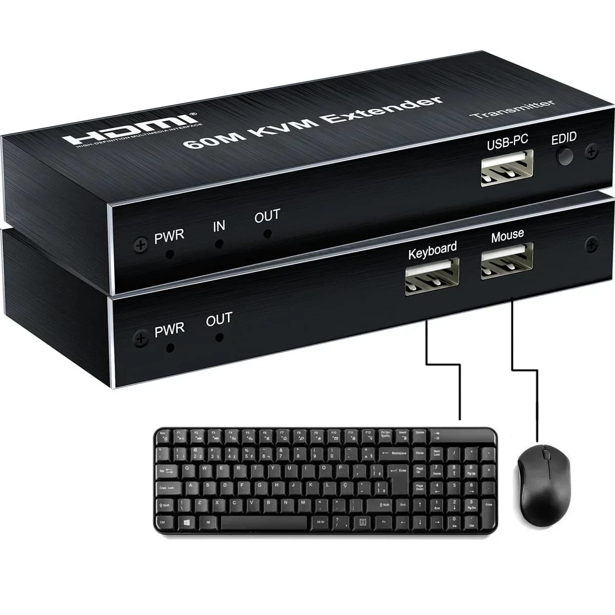 60M HDMI KVM Extender Cat6 Rj45 Ethernet Cable KVM Switch Video Converter for PS4 PS5 Laptop PC A TV USB Mouse Keyboard
