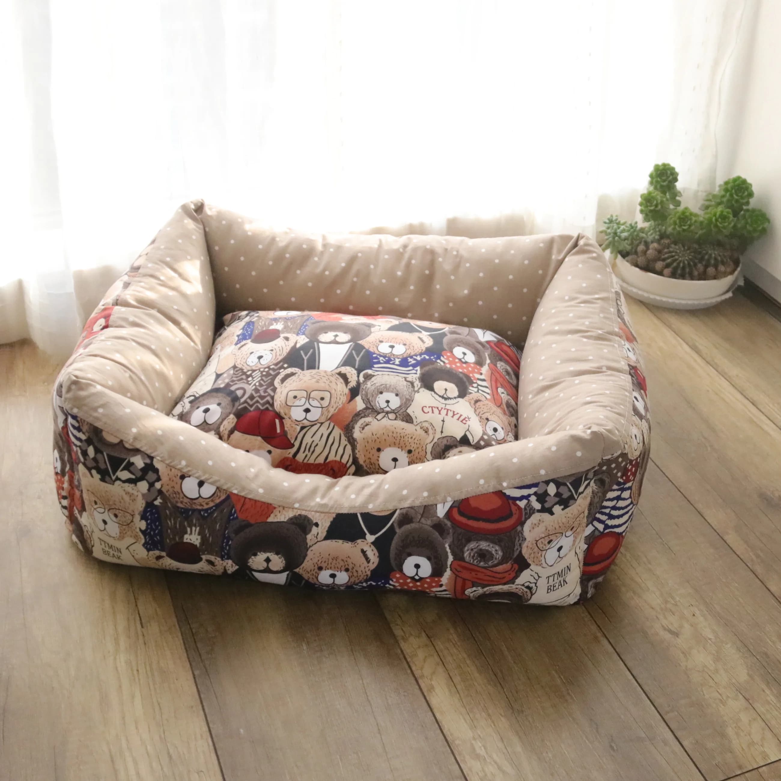 Orso a pois Nido per animali domestici Lusso Deluxe Principessa Letto accogliente Divano Panca Cane Gatto Cucciolo Gattino Cuccia Nido Divano Cuscino Articoli Forniture