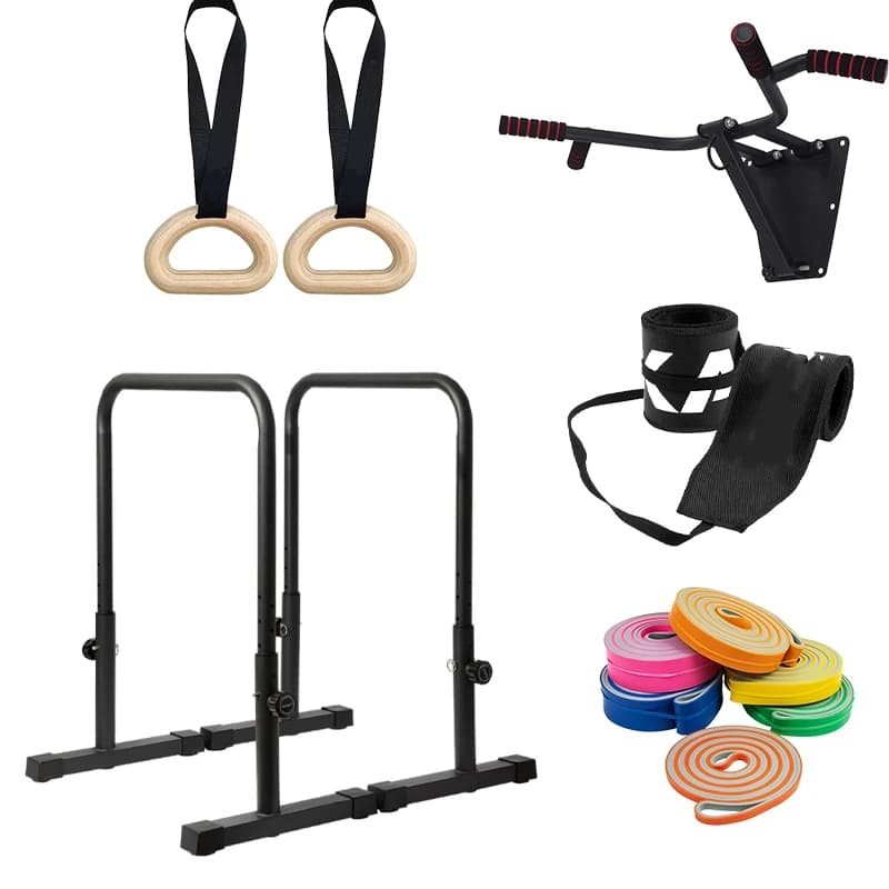 ZJFIT Calisthenics Training Dip Bar Resistant Parallette Wooden Pull Up Bar Gym Rings Calisthenics Gym Set