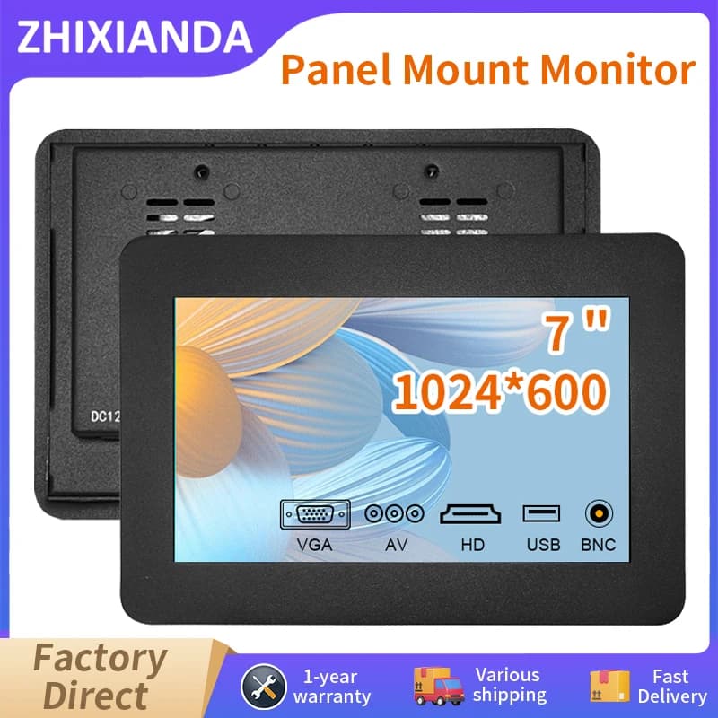 7 Inch Industrial Use Embedded Capacitive Touch Monitor 1024*600 Widescreen Panel Mount Display With VGA HDMI BNC AV Interface