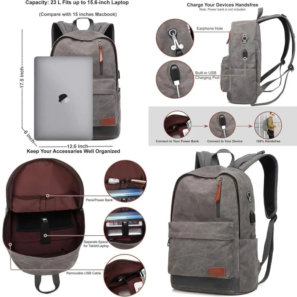 Zaino robusto per laptop con design impermeabile e porta USB per studenti universitari