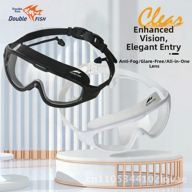 Adult unisex fish swimming glasses HD Professional swimming glasses with large frame waterproof anti-fog with training package