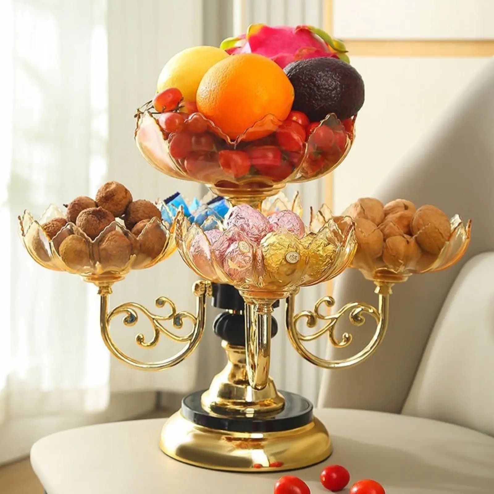 Piatti da portata divisi Vassoio da portata rotante per snack Vassoio da esposizione per snack essiccato