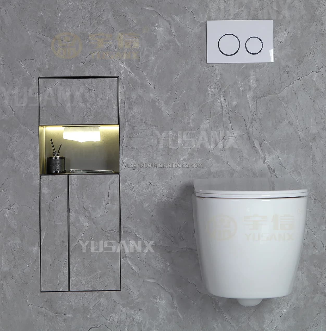 Nicchia a Muro Personalizzata Senza Bordo in Acciaio Inox 304 con Porta Carta Igienica, Porta Scopino, Porta Telefono e Cestino Integrati