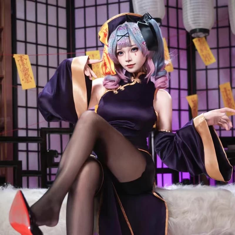 Mikuku Rabbit Foro Jiangshi Cosplay Cheongsam Halloween Costume Anime Qipao With Trousers Hat Socks Role Palying Party