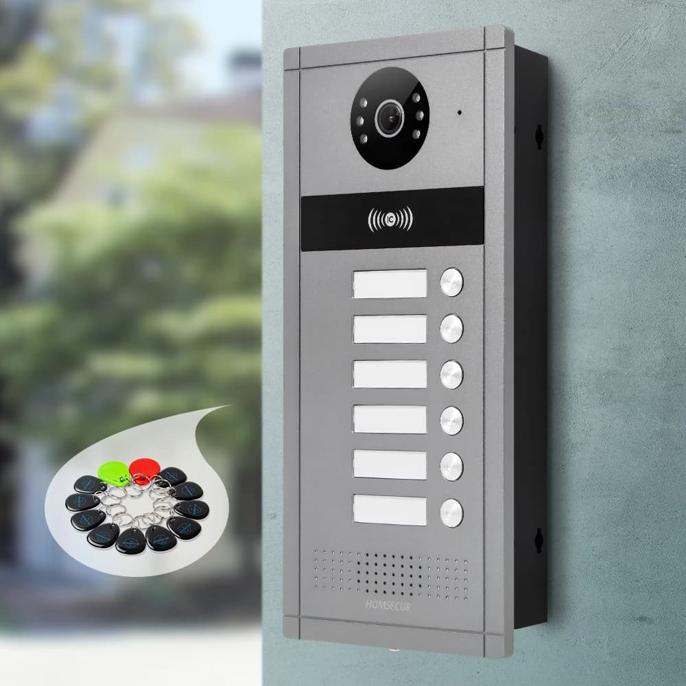 Videocitofono HOMSECUR XC114F-6 con Telecamera e Accesso RFID, Montaggio a Filo per 6 Famiglie