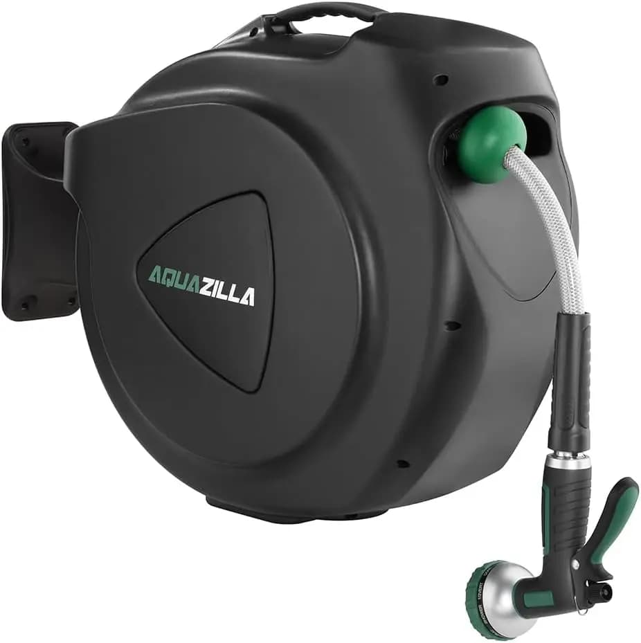36m Retractable Garden Wrap with Wall Mount, 9 Mode Sprayer, Automatic Wrap and Easy Use Lock