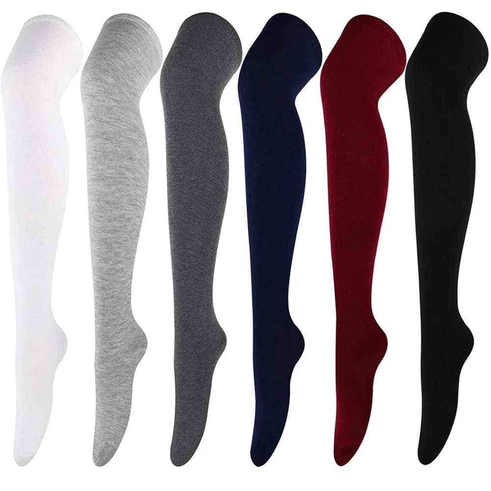 Calze Lunghe da Donna in Tinta Unita, Calze Sopra il Ginocchio per Danza e Cosplay, Leggings Classici in Nero, Bianco e Grigio