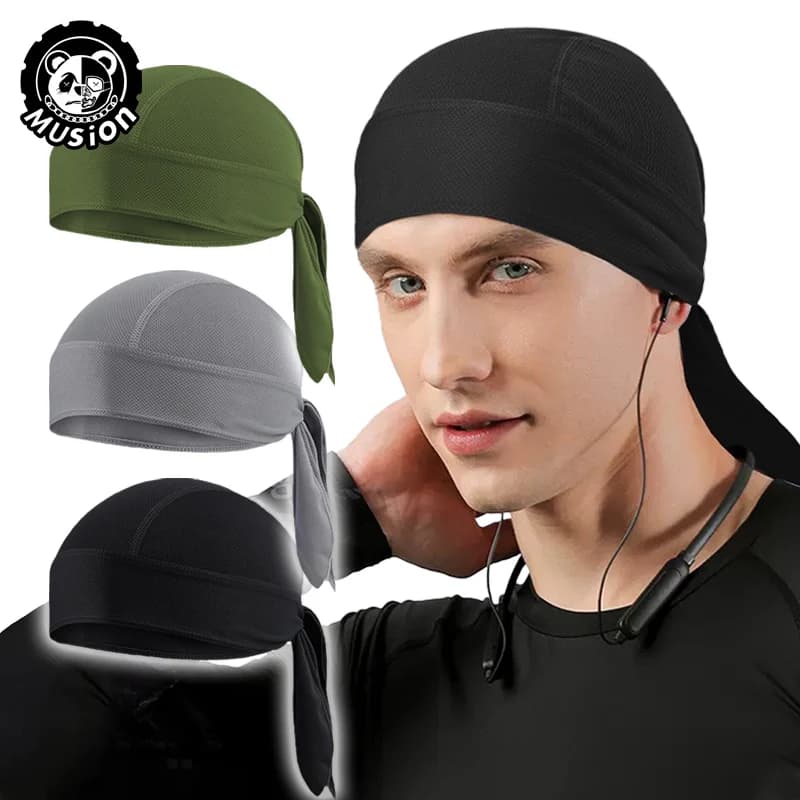 Musion Durag for Men Pirate Hat for Cycling Breathable Mesh Pirate Bandana Suction absorbent Helmet Covers inner head Beret with skull for men